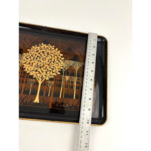 VTG Lacquerware Serving Tray Otagiri Original Japan Gold Gilt Tree Forest 14" - Picture 3 of 13